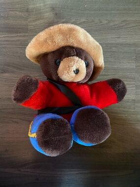 Classic RCMP Brown Bear Plush Toy in Red Jacket and Blue Boots